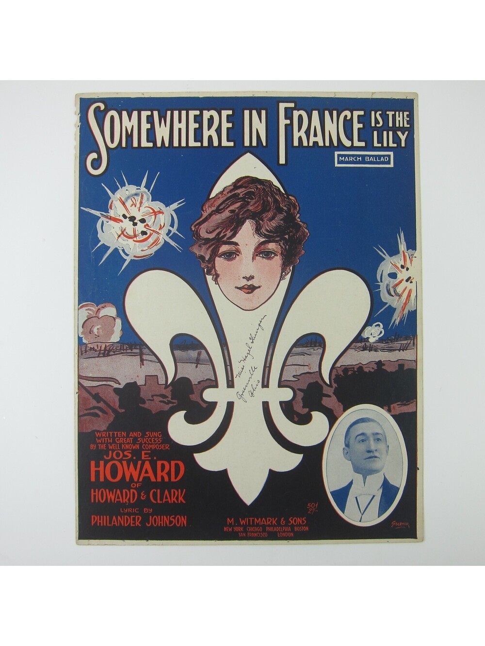 Sheet Music Somewhere In France Is The Lily WWI Jos. Howard Johnson Antique 1917